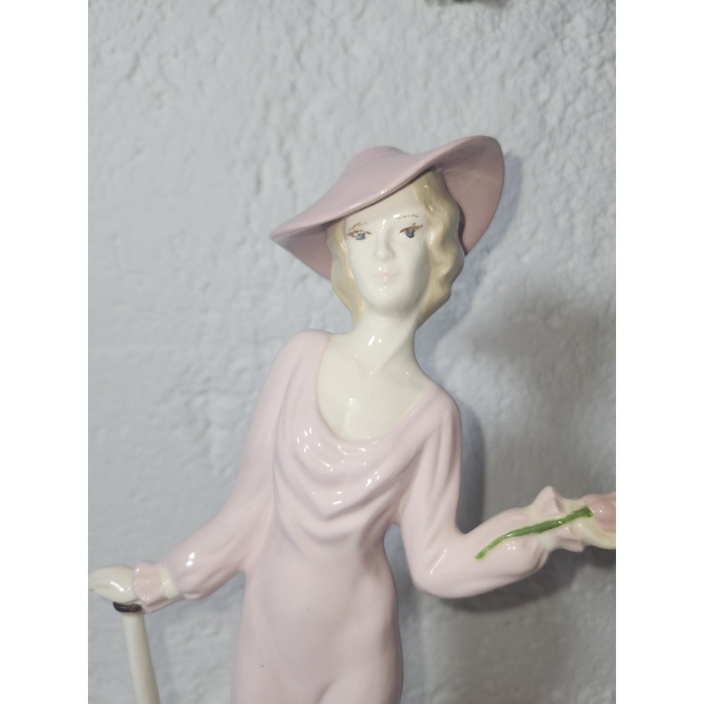 Vintage Art Deco Pink Lady With Umbrella Porcelain Figure 11" - Picture 9 of 10